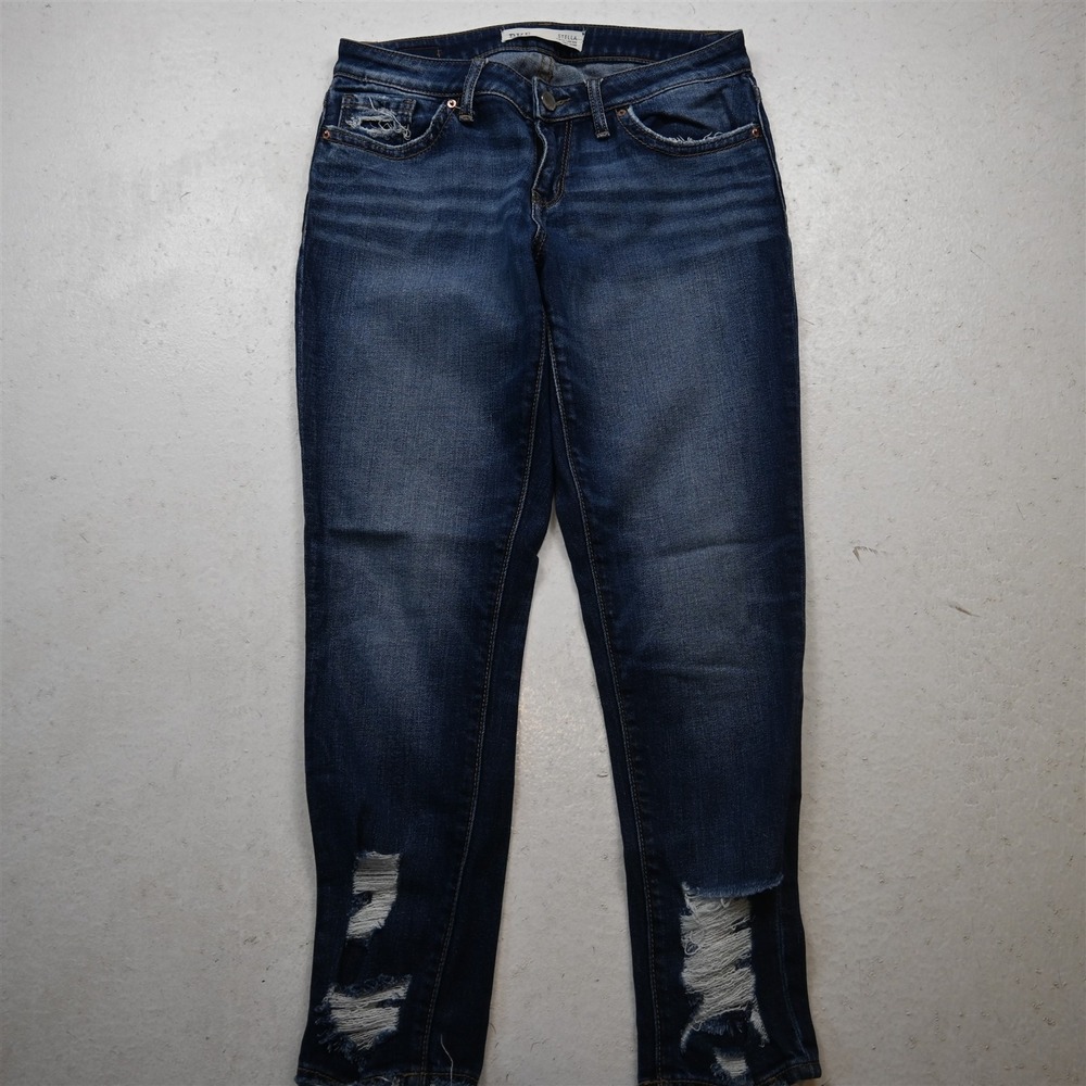 BKE 27 Stella Slim Fit Low Rise Ankle Skinny Destroyed Dark Stretch Denim Jeans